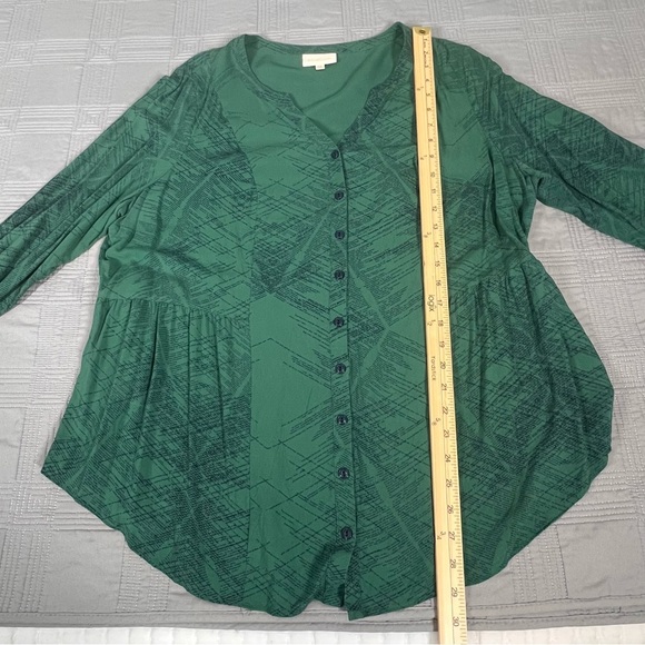 ModCloth Top Women's Size 2X Button Front Shirt Green Tie Back Roll Tab Sleeve - Picture 6 of 11